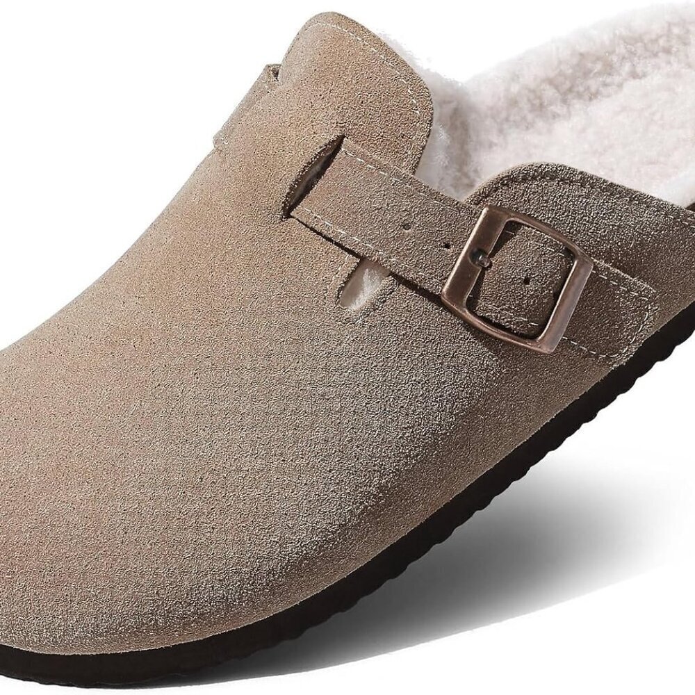 Women's Faux Fur Lined Suede Clogs Size 8.5-9 Slip On Winter Mules Shoes